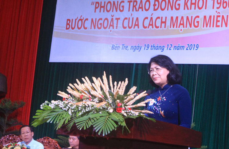 Phó Chủ tịch nước Đặng Thị Ngọc Thịnh phát biểu tại hội thảo Bến Tre Đồng Khởi