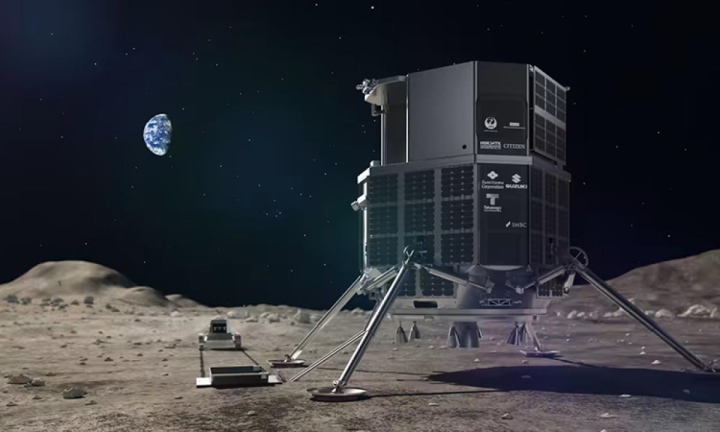 Mô phỏng robot tự hành Rashid và tàu đổ bộ Hakuto-R trên bề mặt Mặt Trăng. (Ảnh: ispace)
