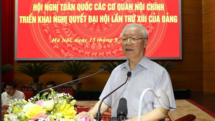 Tổng Bí thư Nguyễn Phú Trọng phát biểu chỉ đạo tại hội nghị. (Ảnh: TTXVN)