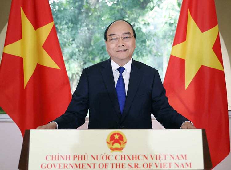 Thủ tướng Nguyễn Xuân Phúc nêu rõ Việt Nam hoan nghênh chủ đề thiết thực của Diễn đàn hòa bình Paris lần thứ 3. Ảnh: Bộ Ngoại giao