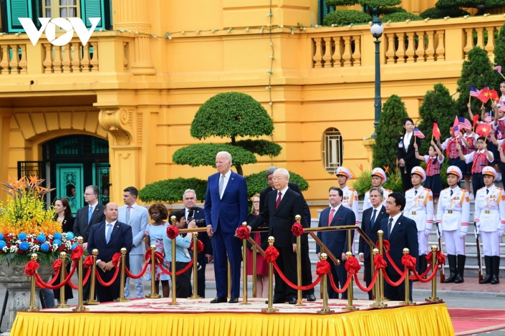 Tổng thống Hoa Kỳ Joe Biden và Tổng Bí thư Nguyễn Phú Trọng. (Ảnh: Trọng Phú)