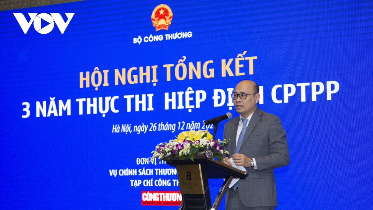Ông Lương Hoàng Thái, Vụ trưởng Vụ Chính sách thương mại đa biên (Bộ Công Thương) phát biểu tại Hội nghị.