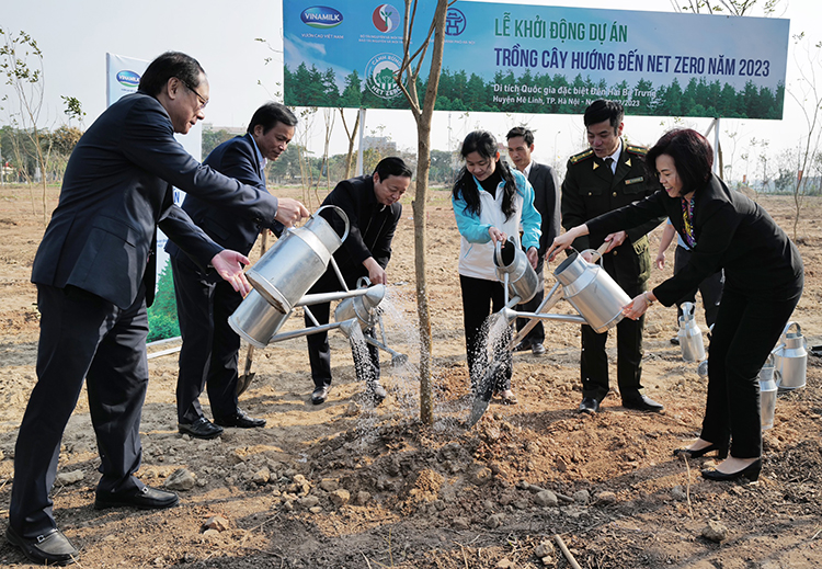 Phó Thủ tướng Trần Hồng Hà tham gia trồng cây trong khuôn viên Khu hành chính huyện Mê Linh.