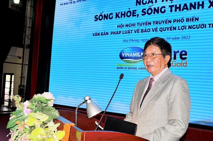 Ông Nguyễn Bình Minh - Chủ tịch Hội Đo lường và Bảo vệ quyền lợi người tiêu dùng TP. Hải Phòng phát biểu tại sự kiện.