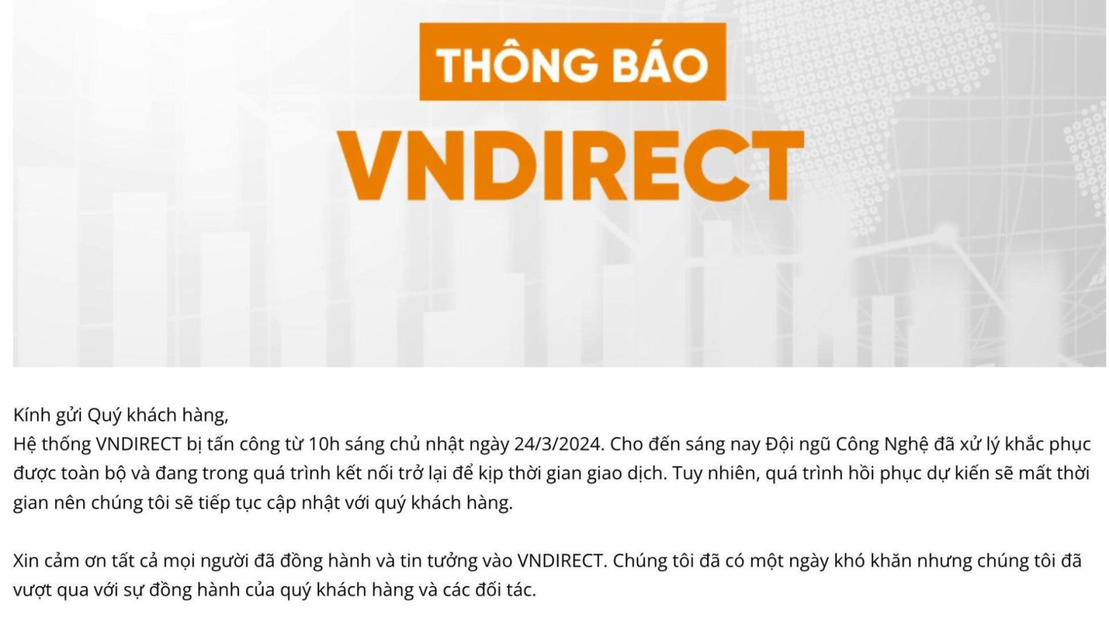 Thông báo của VNDirect gửi tới các nhà đầu tư 