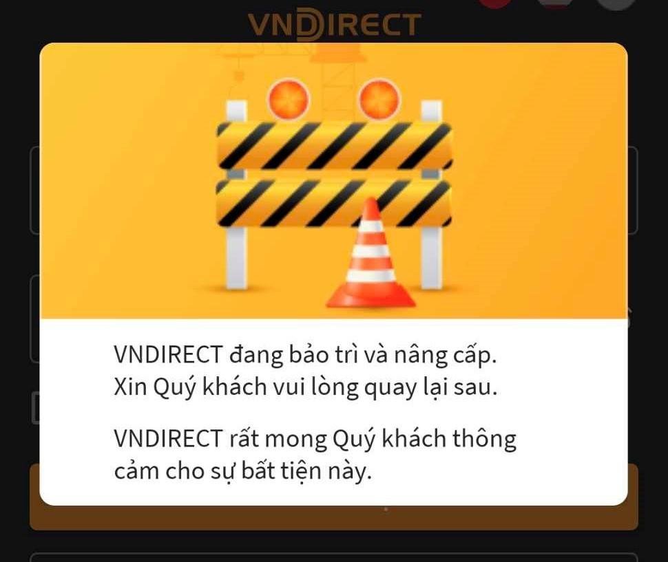Thông báo trên app điện thoại của VNDirect 