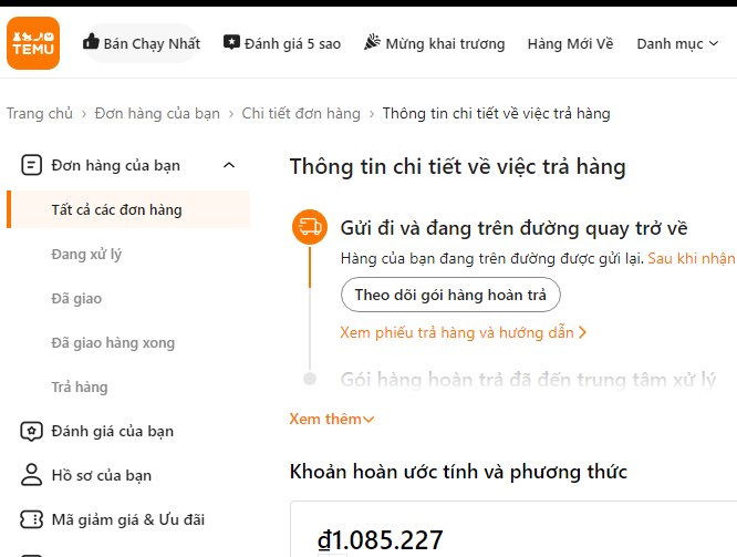 Đơn trả hàng của chị Thùy Giang