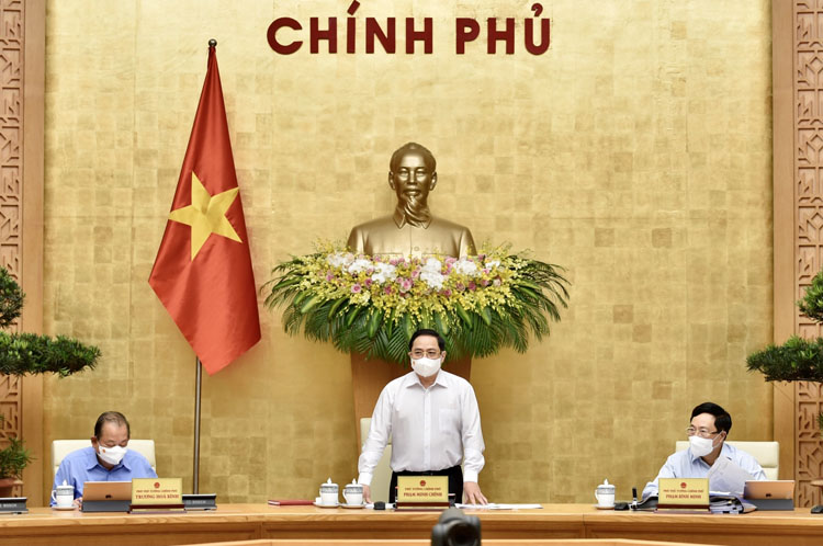Thủ tướng Phạm Minh Chính phát biểu khai mạc phiên họp Chính phủ thường kỳ tháng 4/2021. Nguồn: Báo điện tử Chính phủ