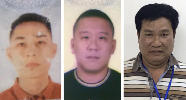3 bị can bị khởi tố gồm: Mai Tiến Dũng (áo đỏ), Nguyễn Bảo Trung (áo đen) và Phạm Văn Hiệp (áo kẻ ngang).