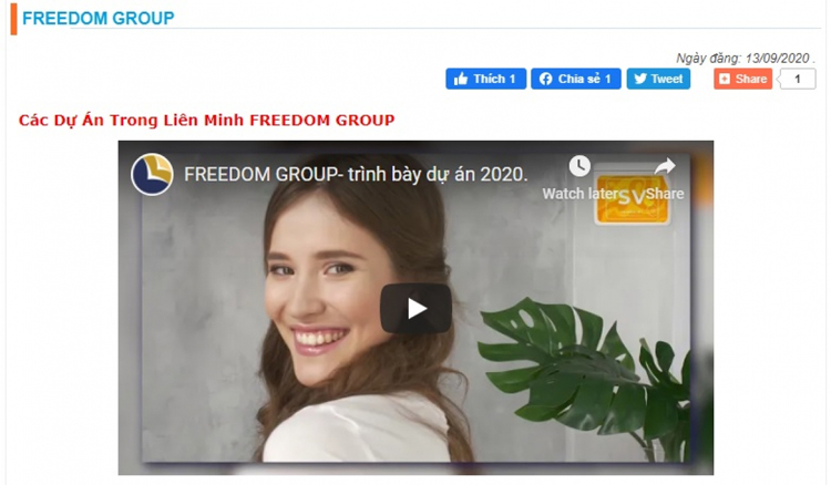 Trang thông tin của Freedom Group. (Ảnh chụp màn hình)