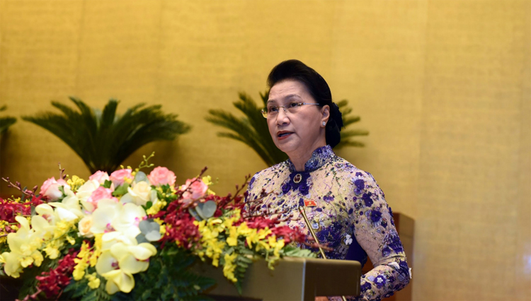 Chủ tịch Quốc hội Nguyễn Thị Kim Ngân phát biểu khai mạc kỳ họp. Ảnh: VGP