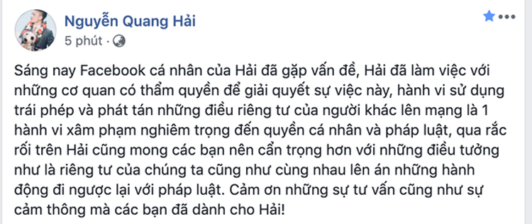 Quang Hải lên tiếng sau khi lấy lại được Facebook cá nhân.