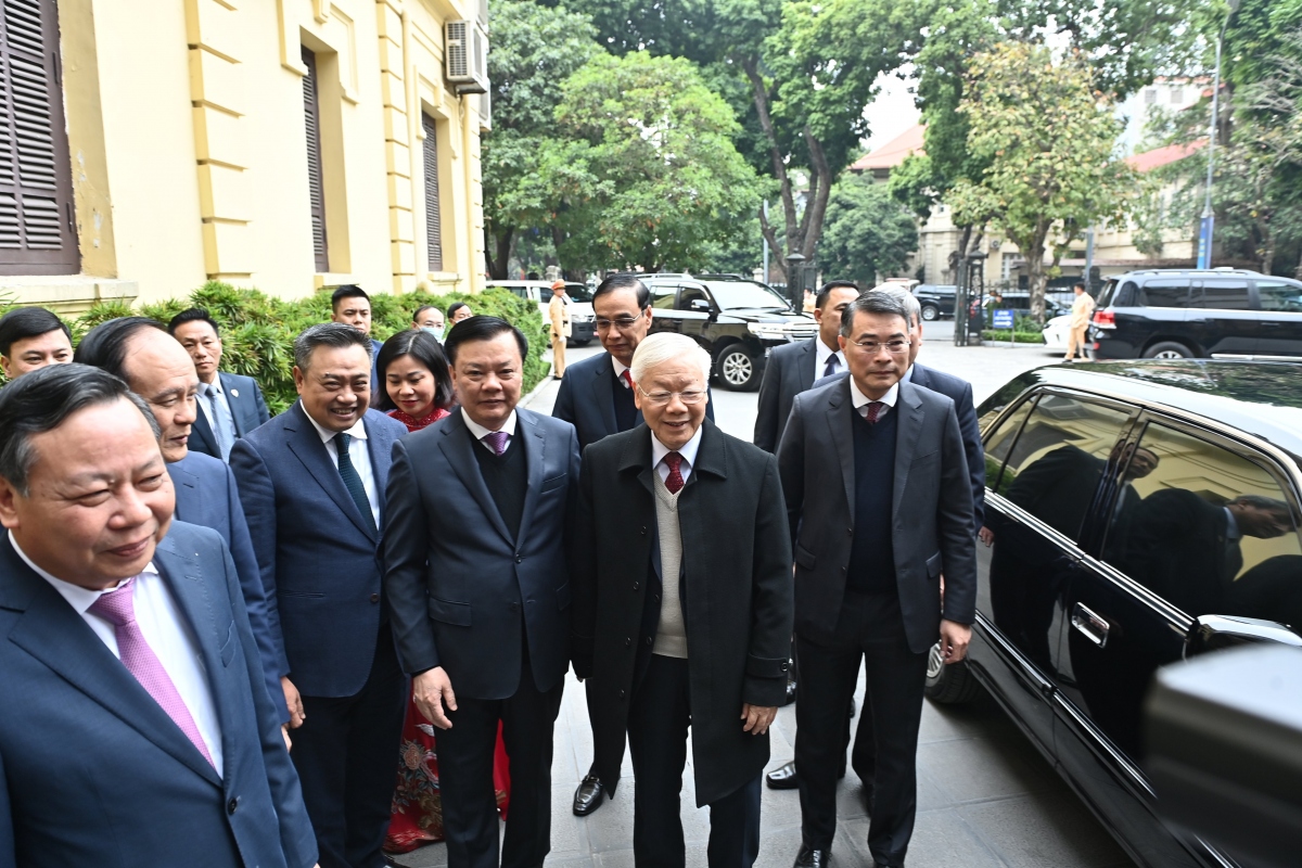 Tổng Bí thư Nguyễn Phú Trọng thăm, chúc Tết Đảng bộ, Chính quyền và Nhân dân thành phố Hà Nội.