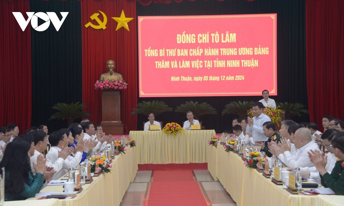 Tổng Bí thư Tô Lâm chủ trì buổi làm việc với Ban Chấp hành Đảng bộ tỉnh Ninh Thuận.