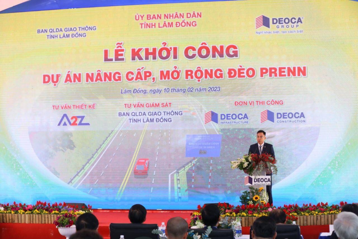 Ông Nguyễn Quang Huy - Tổng Giám đốc Công ty HHV đại diện Liên danh nhà thầu phát biểu tại lễ khởi công.
