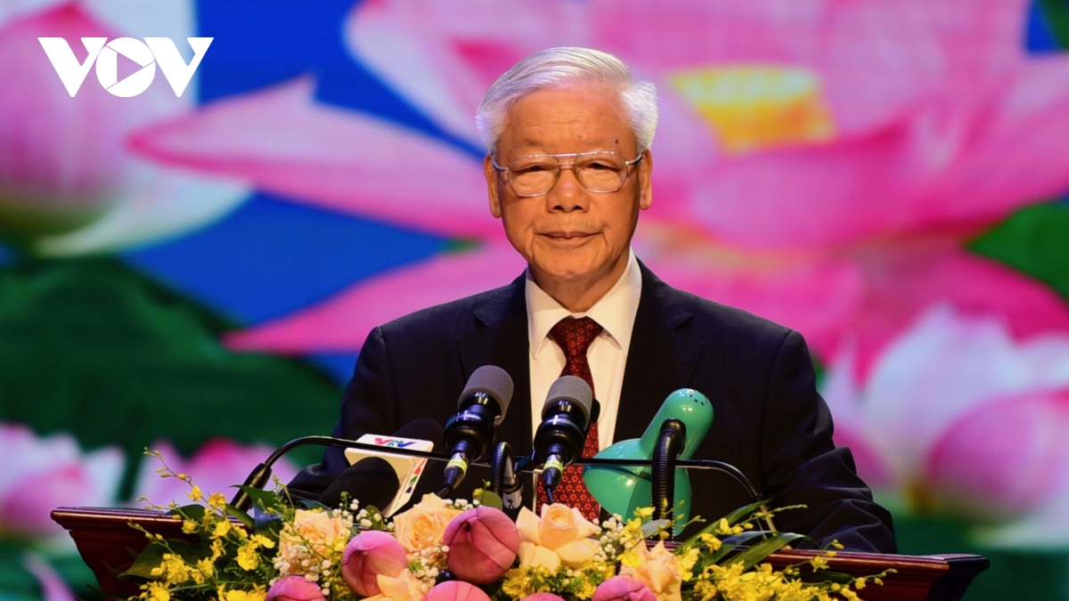 Tổng Bí thư Nguyễn Phú Trọng đọc diễn văn tại lễ kỷ niệm.